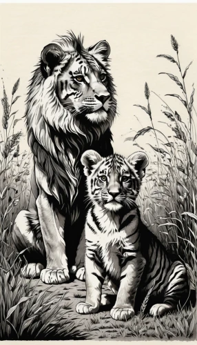 big cats,lion with cub,line art animals,lion father,lion children,tigers,coloring page,lionesses,wild animals,lions couple,two lion,animalia,king of the jungle,tiger cub,exotic animals,coloring pages kids,forest animals,trophy hunting,coloring picture,felidae,Illustration,American Style,American Style 11