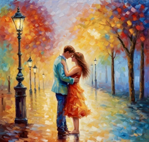 romantic scene,romantic portrait,love in the mist,dancing couple,art painting,young couple,couple in love,amorous,oil painting on canvas,love couple,loving couple sunrise,romantic,love in air,autumn background,romantic look,beautiful couple,romantic night,oil painting,photo painting,kissing