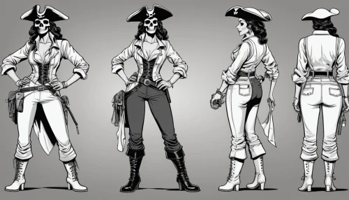 costume design,pirate,suit of spades,pirates,cowboy bone,musketeer,naval officer,admiral von tromp,sea scouts,pirate treasure,sailors,cavalry,jolly roger,stand models,male poses for drawing,black pearl,costumes,piracy,straw hats,fashion vector,Illustration,Retro,Retro 18