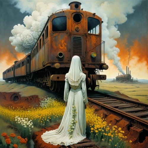 ghost locomotive,train of thought,the girl at the station,the train,last train,ghost train,long-distance train,train,wedding dress train,locomotive,oil painting on canvas,queensland rail,br 99,journey,oil on canvas,galaxy express,hogwarts express,white rose on rail,early train,traveller,Conceptual Art,Graffiti Art,Graffiti Art 10