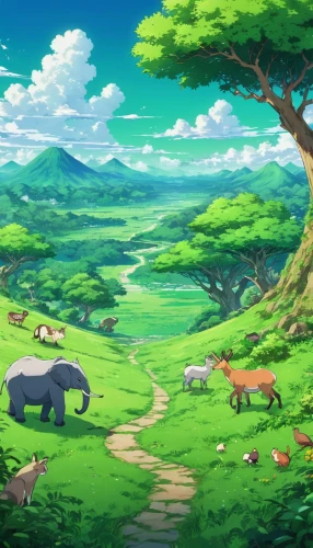 cartoon video game background,studio ghibli,background with stones,mushroom landscape,cartoon forest,landscape background,fairy world,fairy forest,forest background,children's background,birthday banner background,fantasy landscape,forest animals,forest glade,background images,clover meadow,meadow and forest,forest landscape,green meadow,backgrounds,Illustration,Japanese style,Japanese Style 03