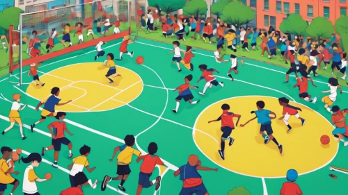 outdoor basketball,multi-sport event,outdoor games,youth sports,indoor games and sports,basketball court,playing field,bat-and-ball games,sports game,basketball board,children's soccer,game illustration,street sports,mini rugby,disabled sports,corner ball,basketball,olympic summer games,playing sports,soccer-specific stadium,Illustration,Japanese style,Japanese Style 16