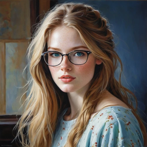 girl portrait,portrait of a girl,young woman,romantic portrait,mystical portrait of a girl,oil painting,girl studying,reading glasses,artist portrait,oil painting on canvas,spectacles,woman portrait,young lady,girl drawing,girl in a long,oval frame,with glasses,art painting,silver framed glasses,blonde woman,Conceptual Art,Oil color,Oil Color 09