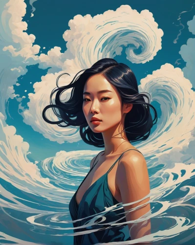 the wind from the sea,wind wave,ocean,ocean waves,japanese waves,tidal wave,siren,japanese wave,sea,sea breeze,rogue wave,world digital painting,water waves,ocean blue,digital painting,the sea maid,waves,wind,submerged,sea storm,Illustration,Vector,Vector 05