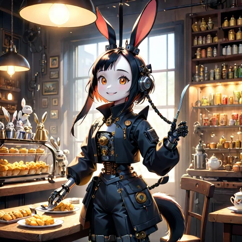 barmaid,izakaya,bartender,apothecary,pub,brandy shop,doll kitchen,waitress,steampunk,barista,chocolatier,deco bunny,chef's uniform,bar,wood rabbit,cat's cafe,shopkeeper,european rabbit,cafe,fran,Anime,Anime,Cartoon