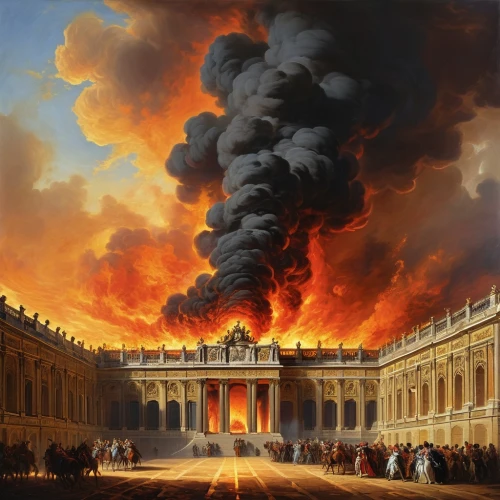 the conflagration,the eruption,eruption,vaticano,pillar of fire,inferno,conflagration,vatican,musei vaticani,basilica di san pietro in vaticano,volcanic eruption,lake of fire,door to hell,st peter's basilica,mount etna,saint isaac's cathedral,versailles,burning earth,louvre,vesuvius,Conceptual Art,Oil color,Oil Color 03