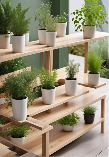 plant pots,small plants,hanging plants,potted plants,outdoor plants,wooden shelf,container plant,thuja,plants in pots,plant pot,plate shelf,green plants,house plants,planter,garden pot,bamboo plants,garden herbs,plants,little plants,vegetable crate,Photography,General,Realistic