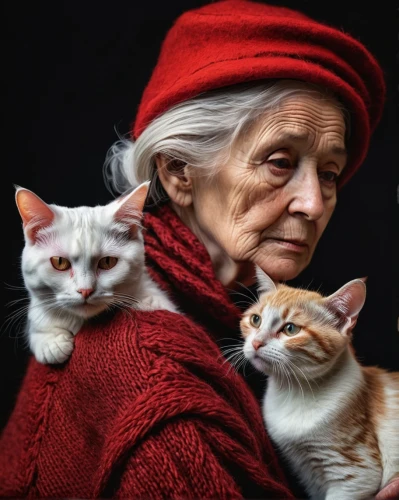 elderly lady,old woman,old age,pensioner,elderly person,senior citizen,cat european,elderly people,cat lovers,care for the elderly,old couple,elderly,grandmother,cat family,nanny,human and animal,older person,two cats,animal photography,felines,Photography,General,Commercial
