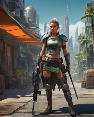 mercenary,girl with gun,girl with a gun,fallout4,lara,female warrior,huntress,woman holding gun,cg artwork,karnak,infiltrator,game art,symetra,republic,massively multiplayer online role-playing game,boba fett,game character,piper,neottia nidus-avis,croft,Illustration,American Style,American Style 12