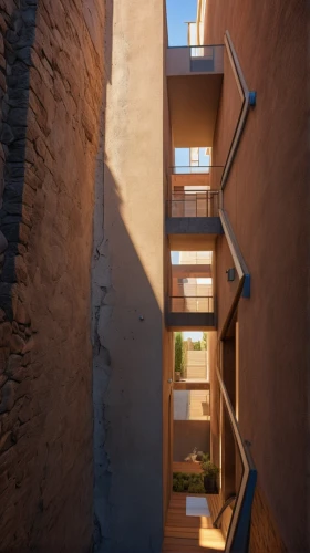 block balcony,balconies,riad,3d rendering,corten steel,daylighting,archidaily,terraced,townhouses,narrow street,cubic house,karnak,sand-lime brick,jewelry（architecture）,an apartment,kirrarchitecture,dunes house,ait-ben-haddou,render,courtyard,Photography,General,Realistic