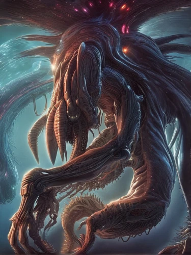 kraken,cuthulu,nine-tailed,wyrm,kelpie,symbiotic,god of the sea,black dragon,sea monsters,tentacles,merman,centipede,dragon li,tentacle,supernatural creature,scorpio,predation,venom,dragon of earth,dark-type,Conceptual Art,Sci-Fi,Sci-Fi 13
