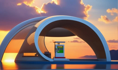 inflatable ring,portable toilet,futuristic architecture,semi circle arch,telephone booth,bus shelters,futuristic landscape,cube stilt houses,phone booth,round hut,diving bell,tardis,stargate,beach furniture,electric arc,futuristic art museum,round arch,life saving swimming tube,charge point,lifebuoy,Photography,General,Realistic