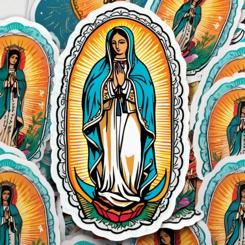 the prophet mary,to our lady,fatima,mexican calendar,mary 1,stickers,all the saints,corpus christi,holy maria,sacred art,adelita,mexico,mexican culture,muerte,pregnant woman icon,mexico city,clipart sticker,san pedro,sticker,queretaro,Unique,Design,Sticker