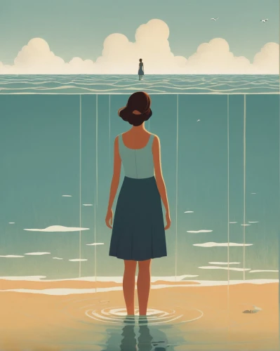 travel poster,exploration of the sea,ocean,sea,at sea,girl on the boat,saltwater,man at the sea,girl walking away,the sea,sinking,by the sea,the wind from the sea,the endless sea,beach walk,adrift,seaside,salt sea,on the shore,the horizon,Illustration,Vector,Vector 05