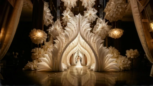 ice hotel,pipe organ,mandelbulb,hall of the fallen,the throne,sagrada familia,cathedral,stage design,fractalius,cave church,stage curtain,haunted cathedral,white temple,gaudí,the pillar of light,tabernacle,3d fantasy,crown render,floor fountain,fractal environment