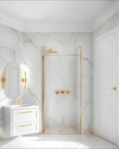 luxury bathroom,marble,modern minimalist bathroom,marble palace,shower door,gold stucco frame,gold wall,shower panel,shower base,natural stone,bathroom,neoclassical,shower bar,bathroom cabinet,almond tiles,bridal suite,3d rendering,interior design,metallic door,search interior solutions