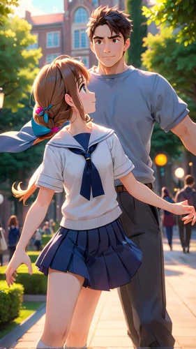 anime 3d,school skirt,honmei choco,mako,anime japanese clothing,mc,anime cartoon,school uniform,evangelion,anime,hiyayakko,hands holding,anime manga,walk in a park,boy and girl,drexel,hypersexuality,odaiba,harassment,ganmodoki,Anime,Anime,Traditional