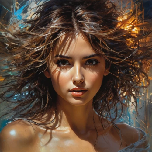 mystical portrait of a girl,fantasy portrait,girl portrait,oil painting,world digital painting,romantic portrait,digital painting,oil painting on canvas,photo painting,young woman,fantasy art,portrait of a girl,woman portrait,art painting,danila bagrov,burning hair,portrait background,janome chow,water nymph,vietnamese woman,Photography,Artistic Photography,Artistic Photography 15