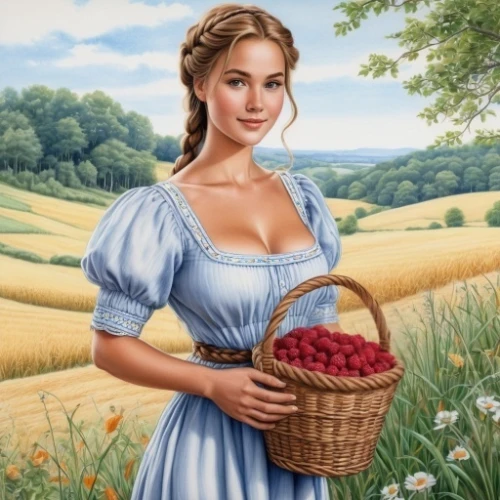 jane austen,johannsi berries,woman holding pie,girl picking apples,farm girl,girl with bread-and-butter,grape harvest,woman of straw,basket of apples,country dress,countrygirl,mollberry,woman with ice-cream,picking apple,field of cereals,cinderella,goose berry,woman eating apple,bornholmer margeriten,girl with cereal bowl