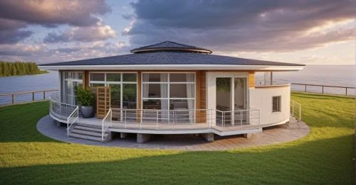 lifeguard tower,summer house,gazebo,round house,3d rendering,stilt house,house by the water,pop up gazebo,dunes house,holiday villa,landscape design sydney,observation tower,grass roof,coastal protection,landscape designers sydney,luxury property,model house,ferry house,inverted cottage,cube stilt houses