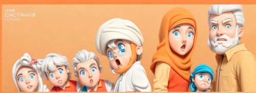scandia gnomes,gnomes,vector people,jilbab,hijab,oman,omani,cinema 4d,elves,storks,cd cover,orange robes,cartoon people,geppetto,marzipan figures,pieces of orange,clay figures,cones-milk star,elf,turban,Common,Common,None