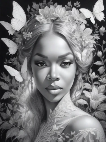 magnolia,fantasy portrait,flower fairy,vanessa (butterfly),digital painting,lilac blossom,dryad,hydrangeas,faerie,magnolia blossom,hydrangea,linden blossom,jasmine blossom,flora,digital art,fae,butterfly lilac,magnolias,lotus art drawing,flower girl