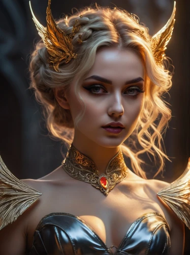 fantasy portrait,fantasy art,fantasy woman,sorceress,world digital painting,dark elf,fantasy picture,golden crown,the enchantress,faery,fire angel,archangel,faerie,heroic fantasy,female warrior,fae,gold crown,elven,evil fairy,3d fantasy,Photography,General,Fantasy