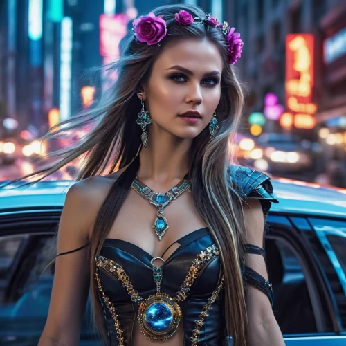 jeweled,valerian,steampunk,retro woman,necklace,fantasy woman,girl and car,mercedes,cinderella,blue enchantress,auto show zagreb 2018,jewelry,bylina,opel captain,embellished,body jewelry,femme fatale,chevrolet impala,celtic queen,elsa,Photography,General,Realistic