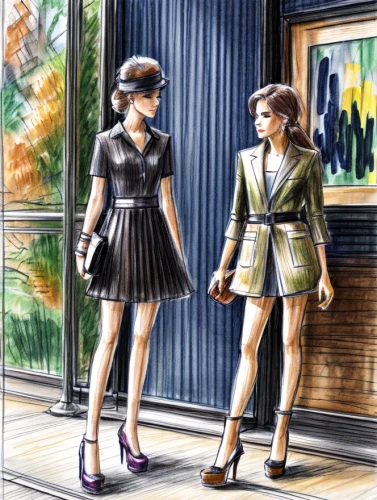 business women,businesswomen,sci fiction illustration,fashion illustration,roaring twenties couple,partnerlook,retro women,sewing pattern girls,handshaking,two girls,women clothes,50's style,flapper couple,twenties women,women's clothing,ladies clothes,courtship,women fashion,fashion dolls,roaring twenties