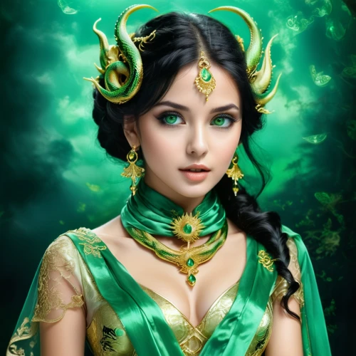 fantasy portrait,fantasy art,oriental princess,anahata,the enchantress,green dragon,celtic queen,fantasy picture,elven,jasmine,mystical portrait of a girl,priestess,asian costume,fantasy woman,sacred lotus,emerald,lotus art drawing,mulan,world digital painting,jasmine blossom,Photography,Artistic Photography,Artistic Photography 07