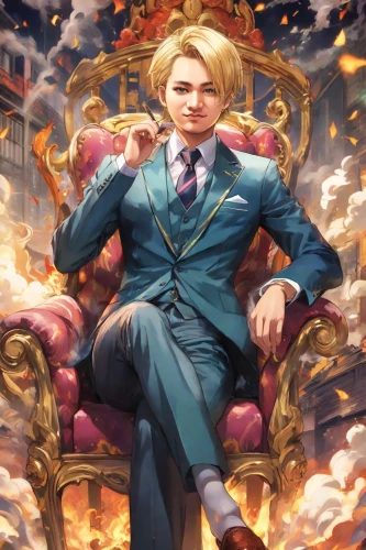 sanji,darjeeling,alibaba,ceo,throne,fullmetal alchemist edward elric,billionaire,rainmaker,aristocrat,king,queen cage,vladimir,the throne,king crown,grand duke,tyrion lannister,royal,belarus byn,the ruler,emperor of space,Digital Art,Anime