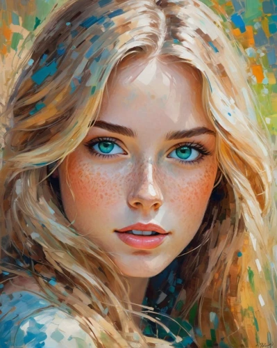 girl portrait,mystical portrait of a girl,fantasy portrait,portrait of a girl,oil painting,girl drawing,young woman,oil painting on canvas,blue eyes,world digital painting,boho art,blond girl,romantic portrait,digital painting,art painting,blue painting,face portrait,digital art,color pencils,girl in the garden,Conceptual Art,Oil color,Oil Color 10