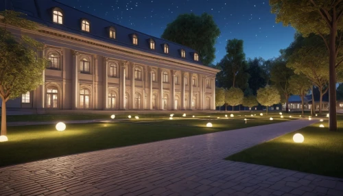 landscape lighting,3d rendering,courtyard,mansion,luxury home,ambient lights,country estate,luxury property,bendemeer estates,europe palace,townhouses,3d render,visual effect lighting,3d rendered,render,colonnade,private estate,luxury real estate,manor,palace garden,Photography,General,Realistic