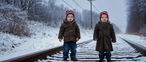 boy's hats,frozen tears on railway,railway,train,train way,railtrack,train track,children's railway,girl and boy outdoor,winter trip,railroad,trains,wooden train,train route,ushanka,railroads,elves,santa claus train,the selketal railway,photographing children,Photography,General,Natural