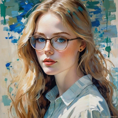 girl portrait,portrait of a girl,young woman,mystical portrait of a girl,romantic portrait,oil painting,reading glasses,artist portrait,spectacles,girl drawing,oval frame,girl studying,oil painting on canvas,woman portrait,blond girl,blonde woman,fantasy portrait,silver framed glasses,young lady,with glasses,Conceptual Art,Oil color,Oil Color 10