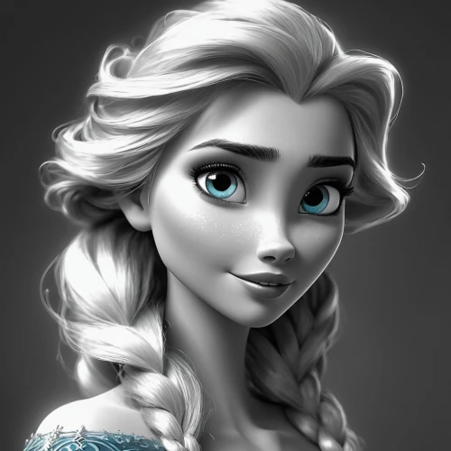 elsa,the snow queen,princess anna,frozen,rapunzel,white rose snow queen,ice queen,princess sofia,ice princess,braid,fantasy portrait,tangled,digital painting,cinderella,winterblueher,disney character,fairy tale character,eternal snow,princess' earring,princess,Illustration,Black and White,Black and White 08