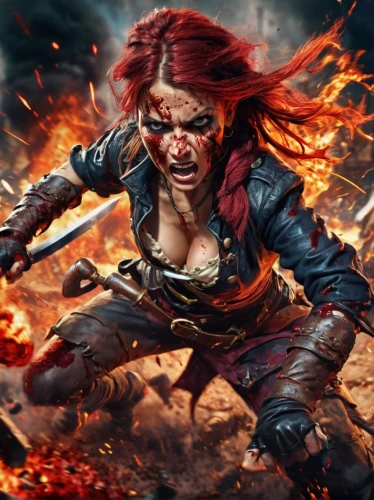 female warrior,renegade,woman fire fighter,hard woman,fire background,massively multiplayer online role-playing game,firethorn,fiery,fire siren,warrior woman,firebrat,game illustration,raider,fire master,fire artist,fire devil,nora,pirate,barbarian,assassin,Conceptual Art,Fantasy,Fantasy 26
