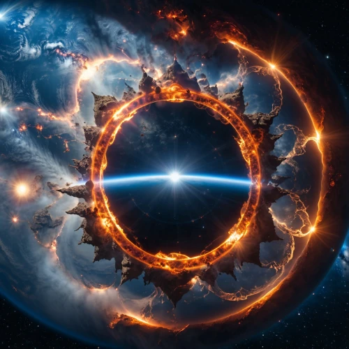 ring of fire,burning earth,fire ring,fire planet,circular star shield,exo-earth,copernican world system,orb,portal,supernova,stargate,wormhole,earth in focus,the earth,space art,five elements,impact circle,earth chakra,orbital,earth