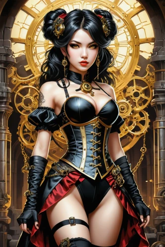 queen of hearts,steampunk,sorceress,fantasy woman,fantasy art,gothic woman,corset,gothic fashion,horoscope libra,the enchantress,dark angel,gothic portrait,priestess,black rose hip,collectible card game,goddess of justice,oriental princess,rosa ' amber cover,fairy tale character,zodiac sign libra,Illustration,Realistic Fantasy,Realistic Fantasy 10