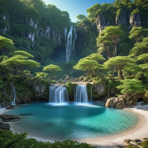 green waterfall,mountain spring,underwater oasis,waterfalls,landscape background,cartoon video game background,wasserfall,water falls,the natural scenery,water fall,natural scenery,waterfall,green trees with water,fantasy landscape,crescent spring,landscapes beautiful,background view nature,tropical island,ash falls,beautiful landscape,Photography,General,Realistic