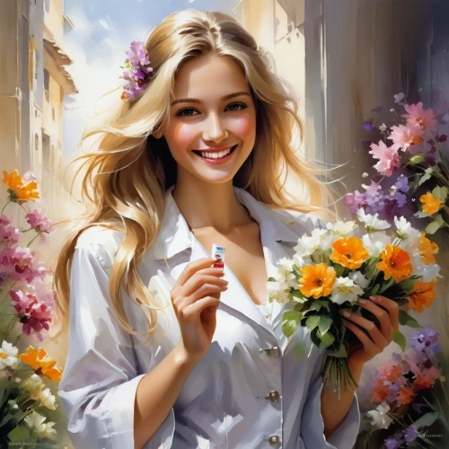beautiful girl with flowers,flower painting,girl in flowers,holding flowers,romantic portrait,splendor of flowers,with a bouquet of flowers,girl picking flowers,art painting,florists,flower arranging,floral greeting,picking flowers,flowers png,flower art,flower delivery,floral greeting card,natural perfume,flower illustrative,oil painting,Conceptual Art,Oil color,Oil Color 03