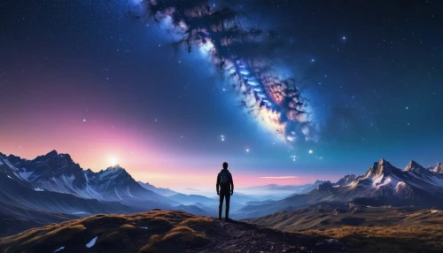 astral traveler,the universe,space art,universe,falling stars,the horizon,astronomical,galaxy,cosmos,astronomer,the night sky,astronomy,horizon,fantasy picture,alien world,borealis,star sky,planet alien sky,the milky way,starscape,Photography,General,Realistic