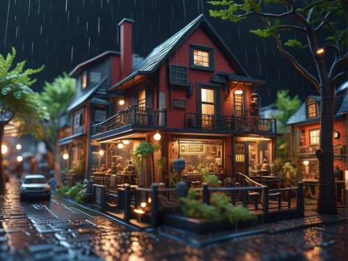 wooden houses,rainy,wooden house,3d render,apartment house,rainy day,miniature house,little house,tavern,small house,the coffee shop,3d rendered,rain bar,render,summer cottage,3d rendering,crooked house,houses clipart,rainstorm,coffee shop,Photography,General,Sci-Fi