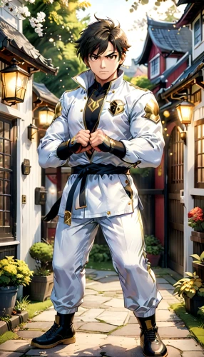 martial arts uniform,wuchang,sensei,sensoji,kenjutsu,samurai,swordsman,anime japanese clothing,senso-ji,taekkyeon,japanese sakura background,goki,guilinggao,yi sun sin,samurai fighter,yang,nikko,xing yi quan,japanese martial arts,male character,Anime,Anime,General