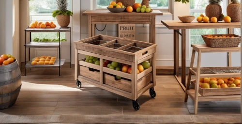 kitchen cart,vegetable crate,crate of fruit,kitchen shop,fruit stand,food storage,cart of apples,grocery basket,grocer,pantry,fruit stands,food storage containers,basket wicker,wooden cart,kitchenette,greengrocer,kitchen design,tomato crate,crate of vegetables,danish furniture,Photography,General,Realistic