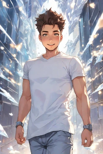 pure quartz,spark,steel man,big hero,anime boy,human torch,bolt,lance,omega,tony stark,determination,explosion,energetic,explode,cg artwork,exploding head,cyborg,explosions,running,inventor,Digital Art,Anime