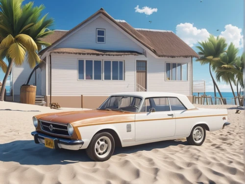 retro vehicle,seaside country,3d car model,station wagon-station wagon,retro car,retro automobile,w112,renault 8,mercedes-benz 170v-170-170d,ford granada,edsel bermuda,bmw 2002tii,ford taunus,w113,the beach fixing,3d car wallpaper,classic car and palm trees,beach hut,pickup-truck,renault 4,Photography,General,Realistic