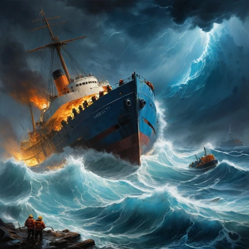 sea storm,maelstrom,the storm of the invasion,poseidon,sea fantasy,shipwreck,stormy sea,tidal wave,tour to the sirens,rogue wave,caravel,lifeboat,troopship,world digital painting,the wreck of the ship,ship releases,sirens,god of the sea,arnold maersk,storm surge,Conceptual Art,Oil color,Oil Color 03