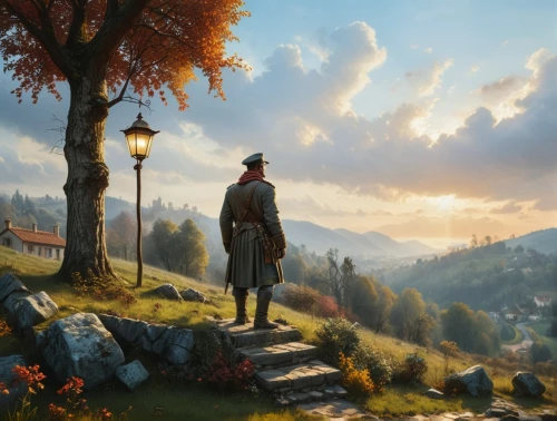 autumn background,autumn landscape,game illustration,autumn morning,one autumn afternoon,the autumn,pilgrim,autumn idyll,autumn day,landscape background,the wanderer,bohemia,autumn scenery,fall landscape,light of autumn,world digital painting,oktoberfest background,autumn light,lamplighter,overlook,Photography,General,Realistic