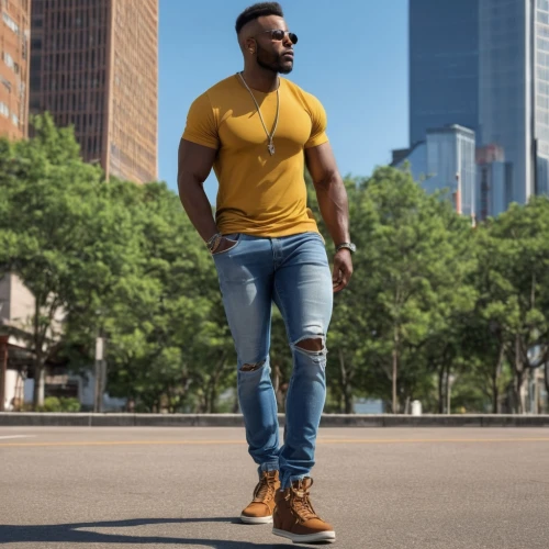 male model,african american male,men's wear,men clothes,standing man,black male,stud yellow,latino,carpenter jeans,sleeveless shirt,mustard,muscle icon,black businessman,man's fashion,tall man,active shirt,a pedestrian,jeans background,yellow jacket,male poses for drawing,Photography,General,Realistic